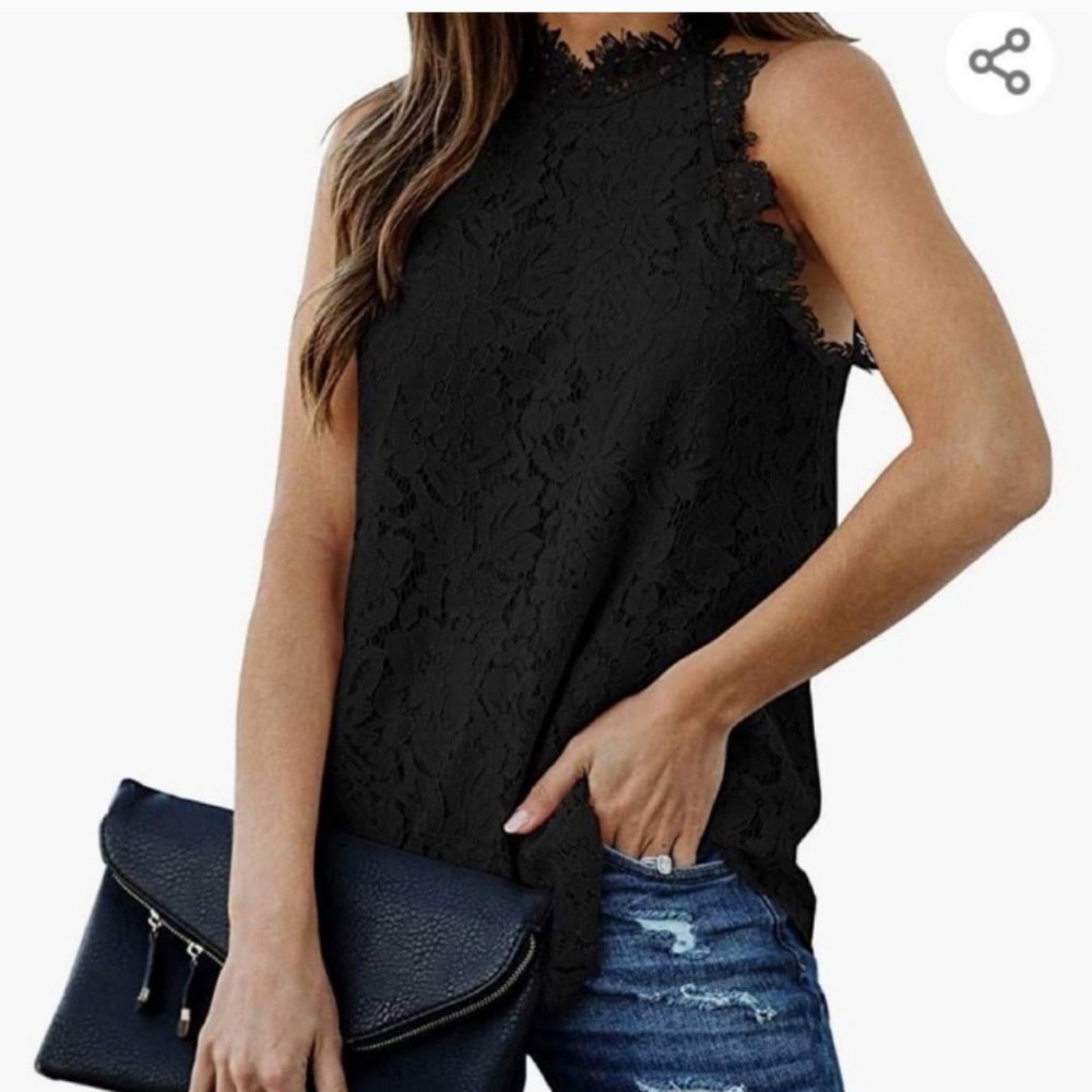 Berryou Black Hallow Out Lace Halter Tank Top 2X - Picture 13 of 15